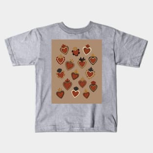 Vintage Mexican Sacred Hearts Pattern II by Akbaly Kids T-Shirt